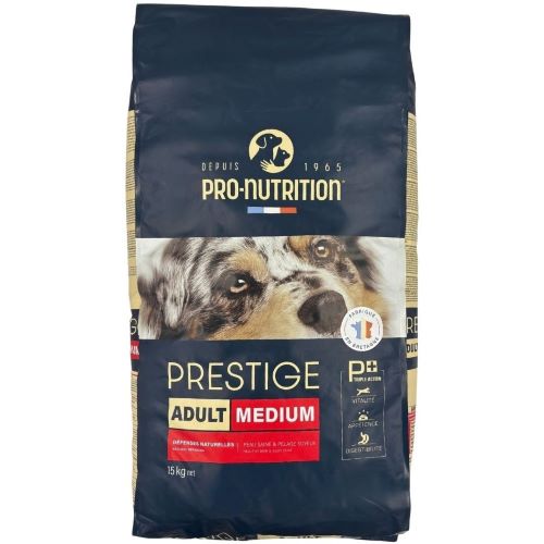 【メーカー欠品:入荷2025/07/上旬】プレスティージ　犬用　アダルト中粒　ミディアム　15kg