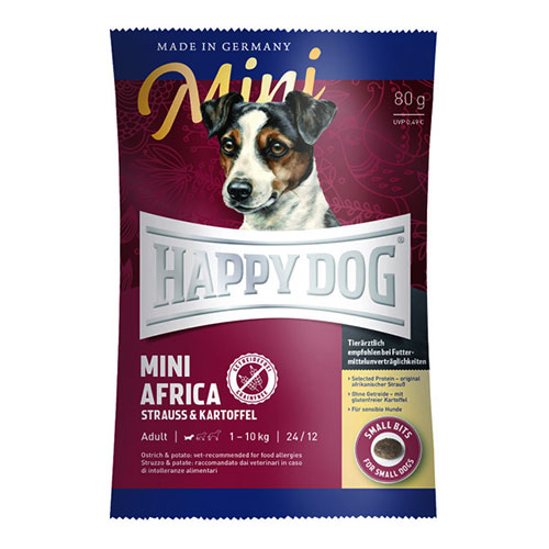 【ケース単位取寄】【メーカー欠品:入荷未定】HAPPYDOGスプリームミニ　アフリカ　ダチョウ&ポテト　80g×10個入りケース