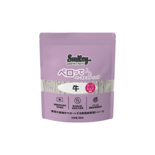 【メーカー欠品:入荷2025/08/中】Smiley(スマイリー)猫用ペロッて　牛　36本