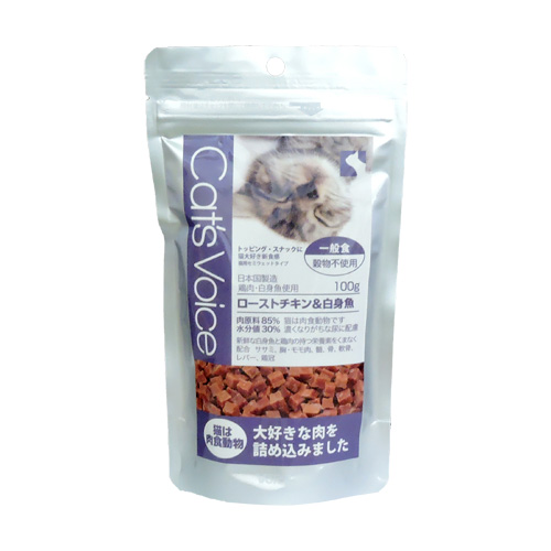 【ケース単位取寄】キャットヴォイス　ローストチキン&白身魚　100g×24個入りケース