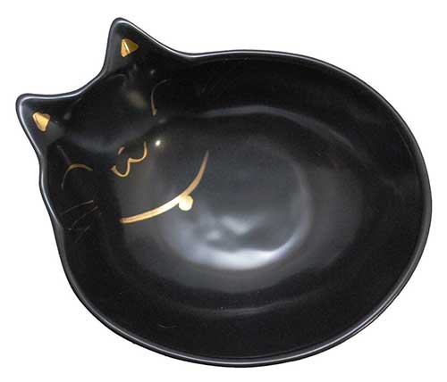 瀬戸焼猫用食器　猫の耳　深皿　黒