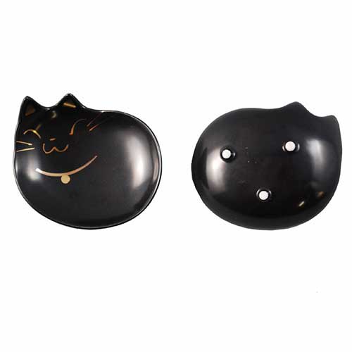 【ケース単位取寄】猫の耳おやつ用小皿　黒×6個入りケース